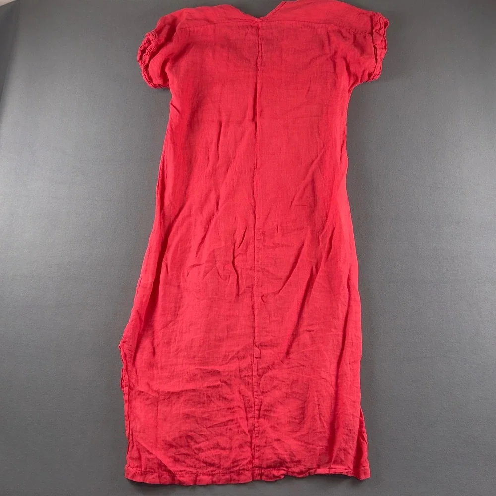 Francesca Bettini Hot Pink Linen V-Neck Maxi Dress Made in Italy 19A625 Womens S